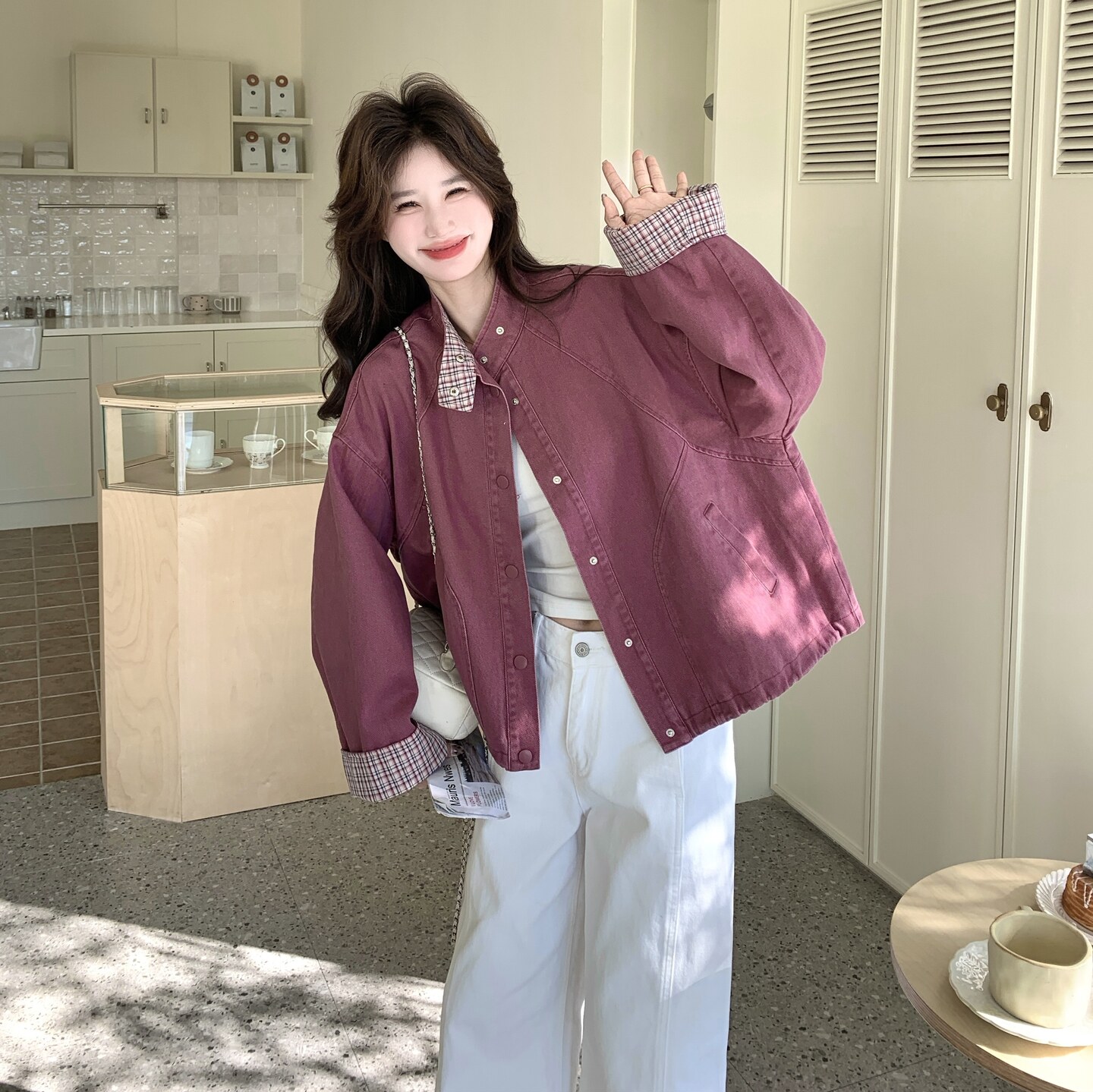 新款出货中树莓韩系粉牛仔短外套2C189-2609-155-K248,女装短外套,2C189