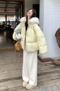奶油黄云朵大毛领90羽绒服外套 2C189-8356-P305-K458图片