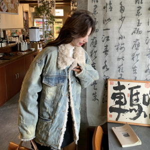 新款大货 设计感牛仔羊羔毛派克棉服外套C189-8055-P205-K318,女装皮草,2C189