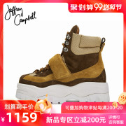 Jeffrey Campbell2019秋冬新品棕色拼接绒面圆头系带厚底高帮短靴