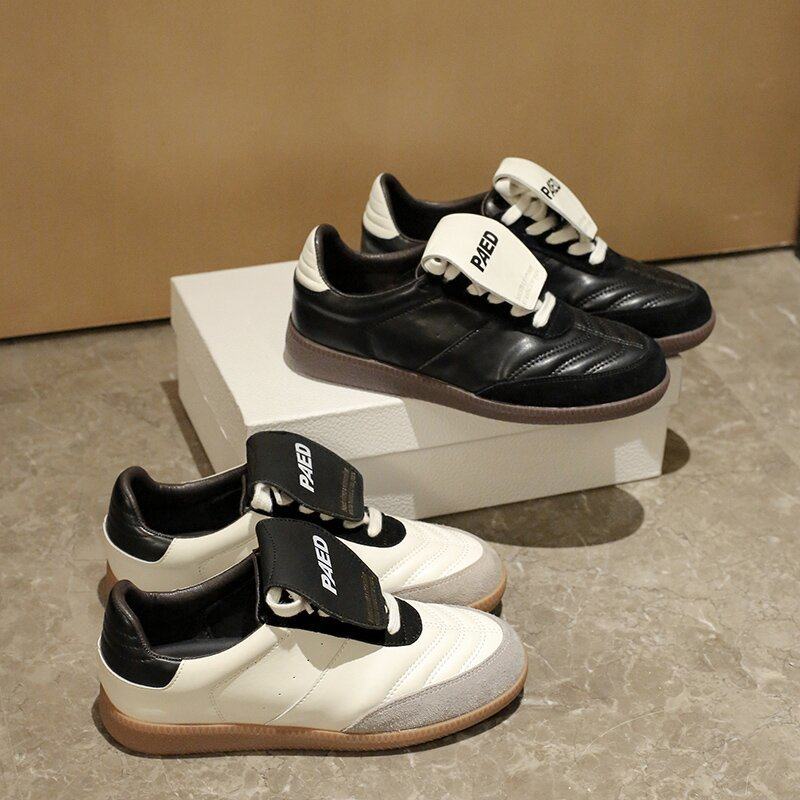 真皮复古德训鞋女2025春夏新款百搭小众翻盖休闲运动鞋平底阿甘鞋,女鞋,浅口单鞋,淘宝优惠券,粉丝福利购,淘宝优惠卷