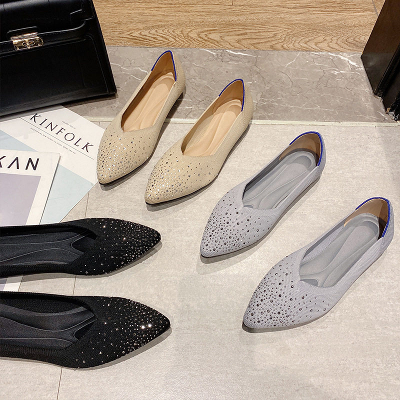 满天星王妃鞋2022新款水钻编织鞋尖头单鞋女平底针织鞋浅口豆豆鞋,女鞋,浅口单鞋,淘宝优惠券,粉丝福利购,淘宝优惠卷