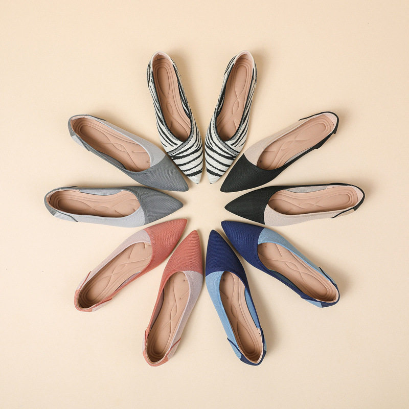 拼色单鞋女2024新款尖头豆豆鞋针织平底鞋休闲软底孕妇飞织蛋卷鞋,女鞋,浅口单鞋,淘宝优惠券,粉丝福利购,淘宝优惠卷