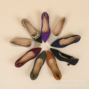 尖头浅口飞织法式小猫跟纯色编织日系王妃鞋单鞋女矮跟小跟鞋