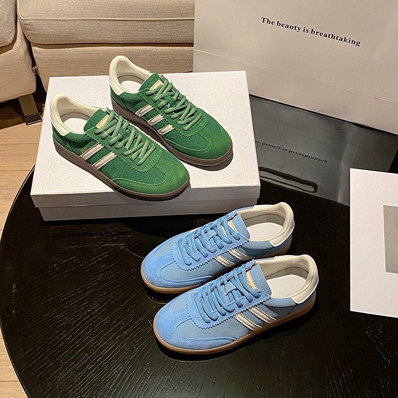 复古真皮德训鞋女2025春季新款蓝色复古百搭平底休闲运动阿甘板鞋,女鞋,浅口单鞋,淘宝优惠券,粉丝福利购,淘宝优惠卷