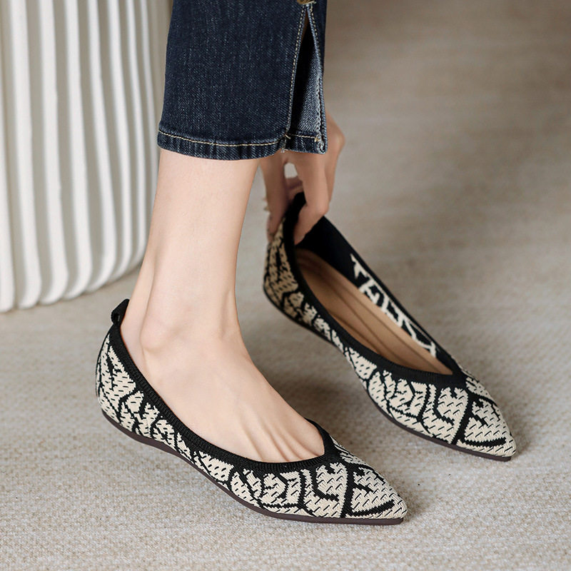 王妃鞋内增高2024春季尖头浅口针织编织鞋跨境外贸大码平底单鞋女,女鞋,浅口单鞋,淘宝优惠券,粉丝福利购,淘宝优惠卷