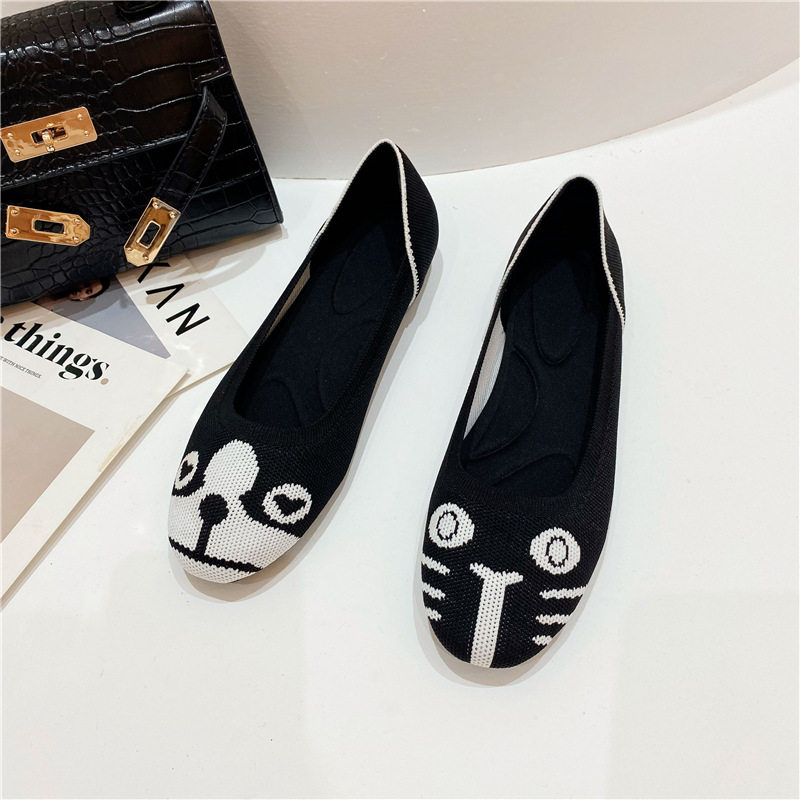 春秋软底蛋卷欧美王妃鞋飞织单鞋豆豆鞋平底瓢鞋女鞋针织圆头船鞋