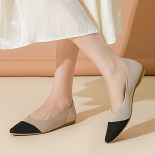 可机洗飞织王妃鞋外贸尖头针织透气裸穿鞋踩屎感鞋垫内车缝线舒适