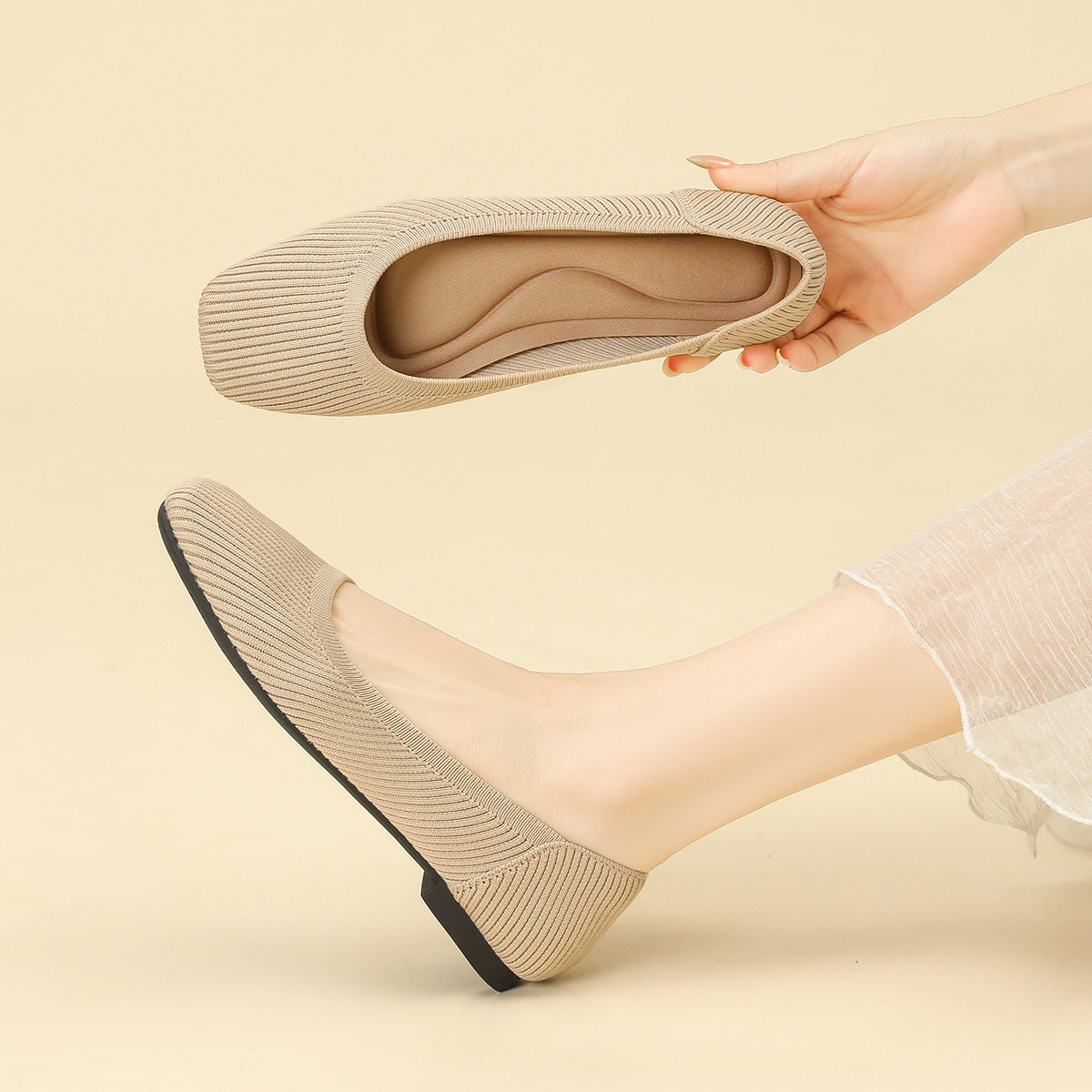 芭蕾舞单鞋女针织编织鞋外贸跨境奶奶鞋王妃蛋卷鞋平底大码豆豆鞋,女鞋,浅口单鞋,淘宝优惠券,粉丝福利购,淘宝优惠卷