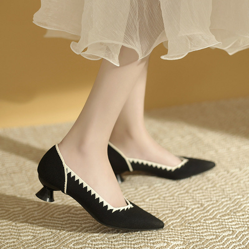 2024春夏新款飞织鞋单鞋女王妃日系浅口高跟鞋尖头透气单鞋豹纹,女鞋,浅口单鞋,淘宝优惠券,粉丝福利购,淘宝优惠卷