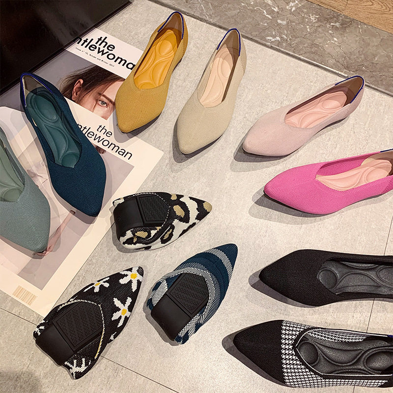 王妃鞋单鞋女亚马逊外贸浅口飞织鞋编织鞋尖头平底针织大码蛋卷鞋,女鞋,浅口单鞋,淘宝优惠券,粉丝福利购,淘宝优惠卷