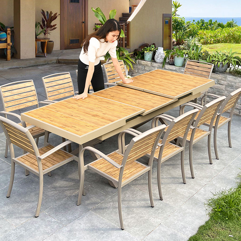 藤朝户外桌椅庭院伸缩长桌别墅院子里休闲室外花园露台塑木外摆椅