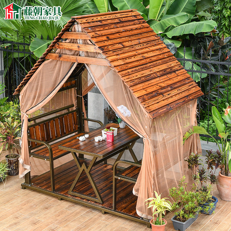 藤朝小木屋实木凉亭户外遮阳庭院民宿农家乐移动中式仿古木屋亭子