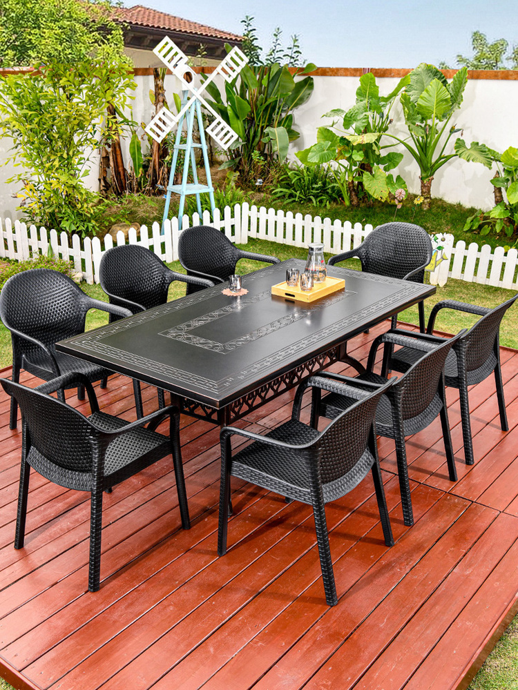 藤朝户外庭院铸铝烧烤桌椅别墅院子藤编椅子花园休闲炭烤桌子组合