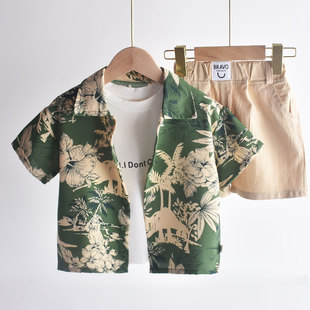 天丝棉,手感很好!儿童花衬衫短袖薄款男童衬衣宝宝夏季2023新款