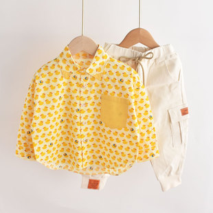 儿童衬衣男童春装新款小童宝宝衬衫男童上衣外套春款洋气炸街亮色