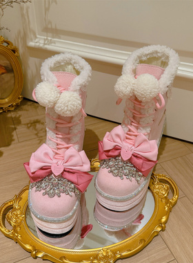 原创小众美拉德Lolita洛丽塔雪地靴可爱软糯蝴蝶结加厚增高棉靴女