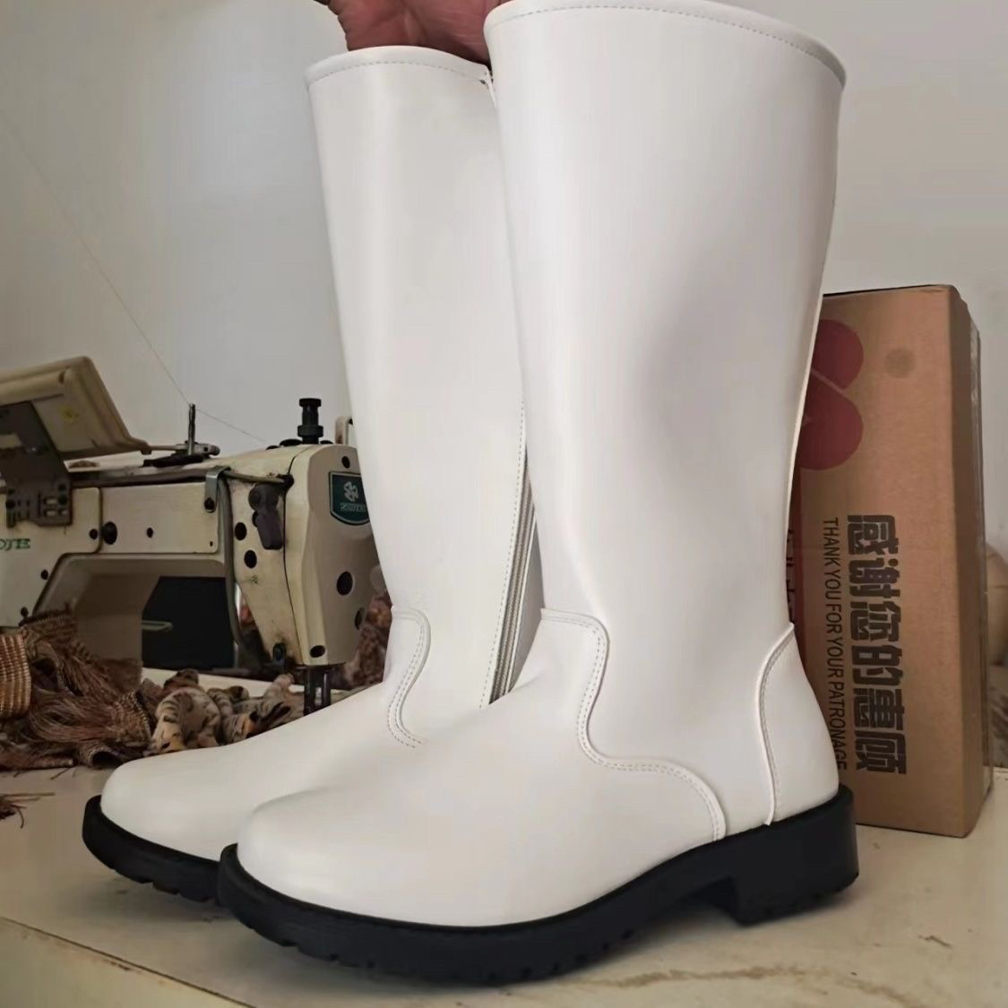 学生仪仗队马靴升旗手国旗班护卫队高靴鼓乐队阅兵白色长筒皮靴