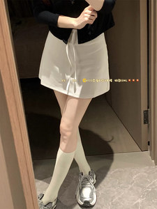 韩版2026夏季新款时尚高腰A字半身裙女白色抽绳百搭显瘦休闲短裙