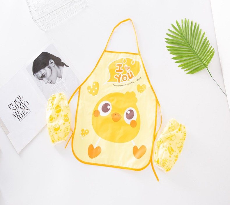 幼儿园防水围裙套装 可爱儿童美术围裙 宝宝学画画罩衣带袖套套装