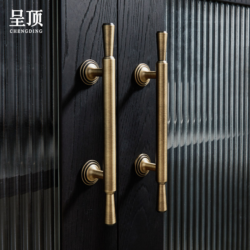 呈顶中古风古铜色黄铜柜门抽屉衣柜拉手法式仿古复古现代简约把手