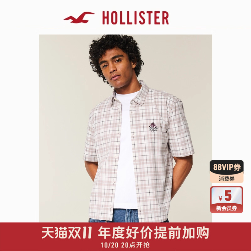 Hollister外搭格子短袖衬衫