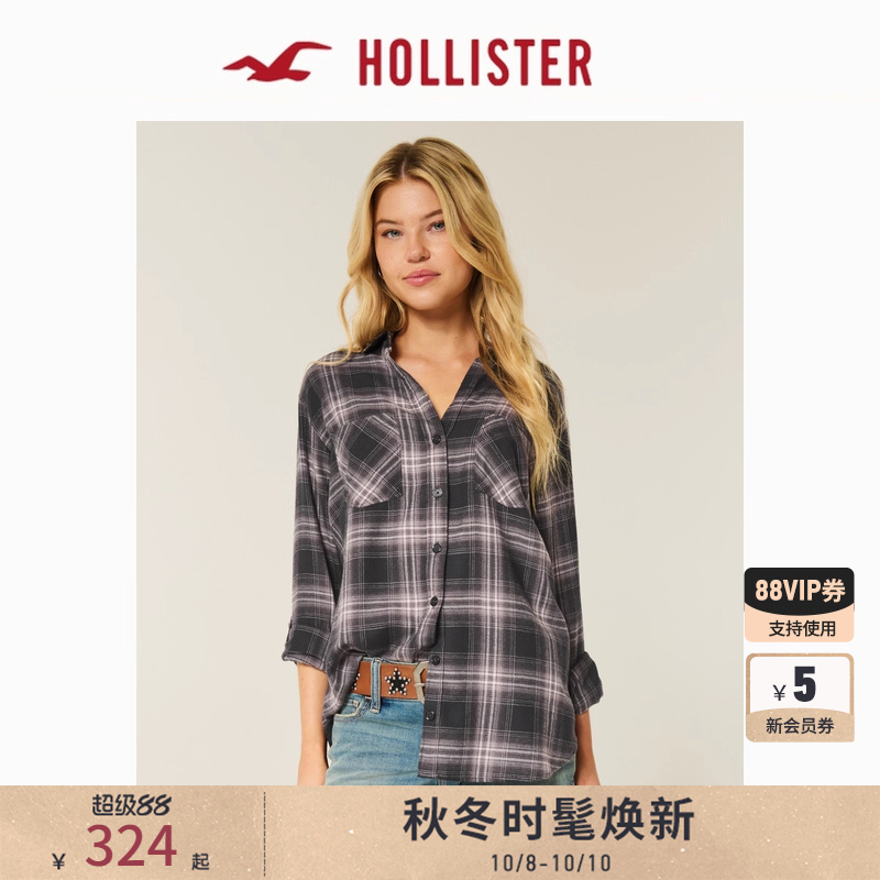 Hollister宽松法兰绒格子衬衫