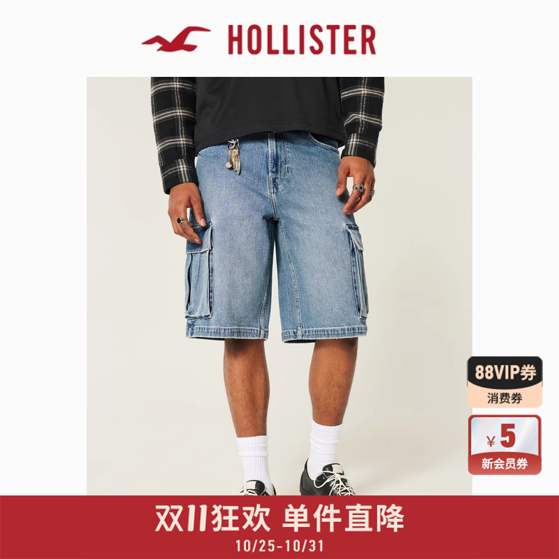 Hollister宽松工装五分牛仔短裤