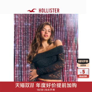 3753 339 Hollister25春夏法式 性感一字肩露肩领蕾丝T恤女装