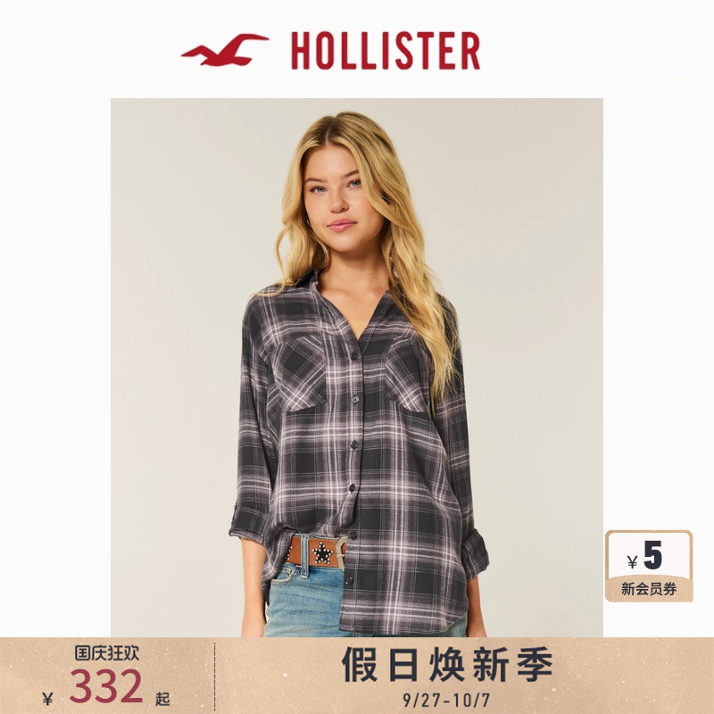 Hollister宽松法兰绒格子衬衫