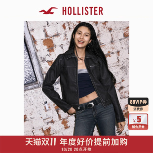 5033 344 Hollister25秋冬新款 哈灵顿机车人造革夹克外套女装