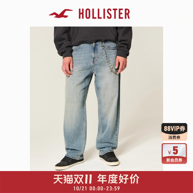 Hollister宽松水洗印花牛仔裤