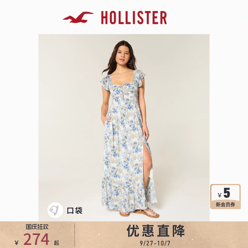 Hollister露背碎花小飞袖连衣裙