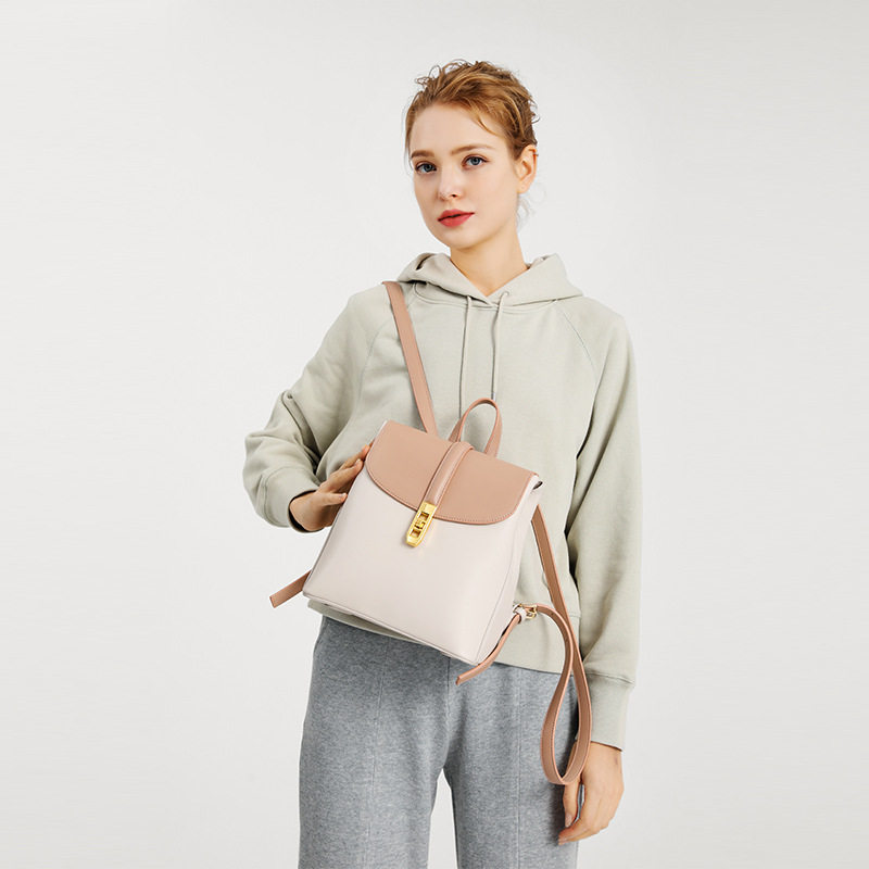双肩包粉色少女小背包2025新款韩版时尚撞色小众设计优雅百搭通勤
