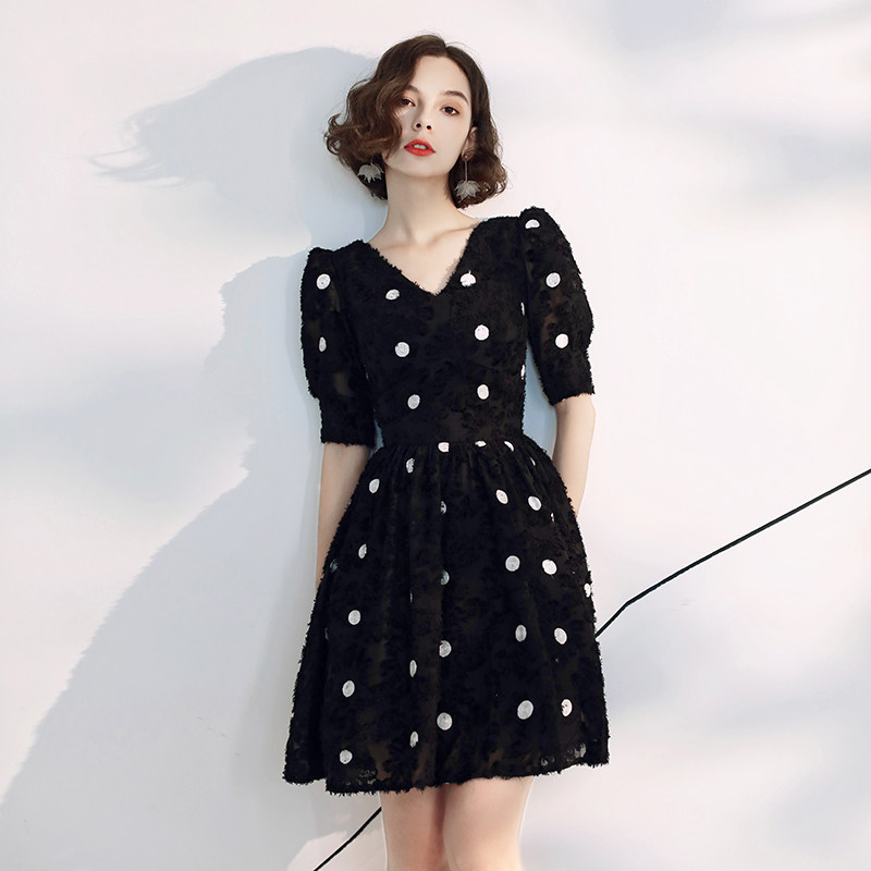 法式宴会晚礼服夏季赫本风小个子气质波点小礼服连衣裙女平时可穿