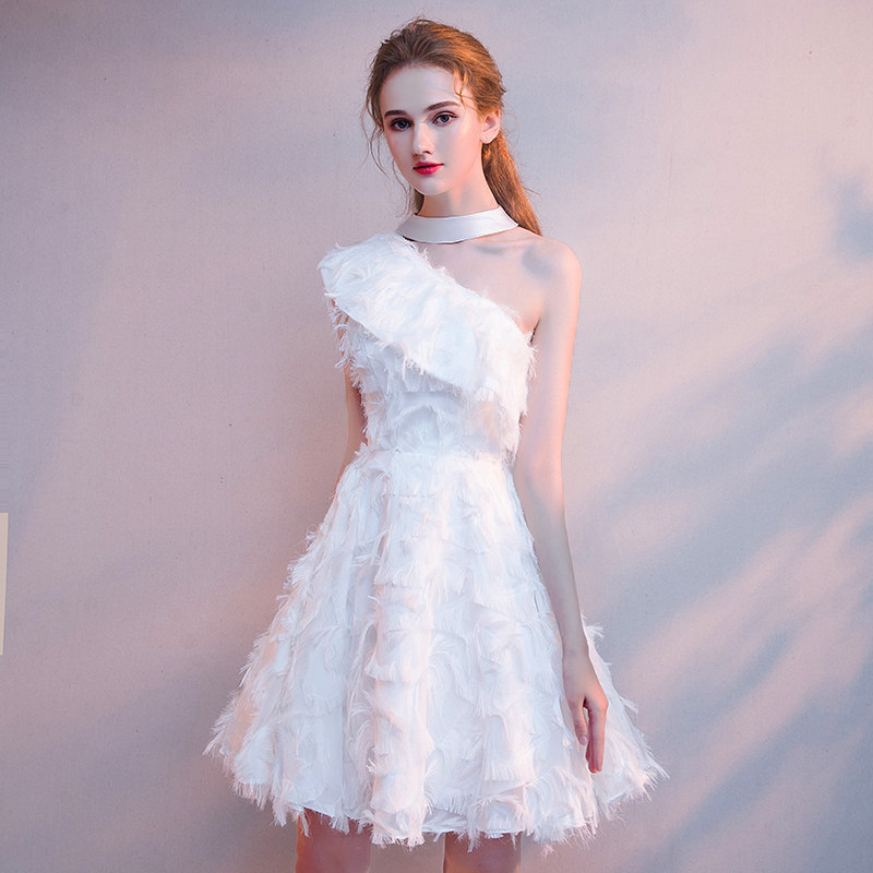 高级质感白色法式宴会伴娘晚礼服平时可穿小个子气质连衣裙女短款