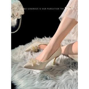 香槟色高跟鞋2025新款酒杯跟日常可穿不累脚新娘鞋法式百搭伴娘鞋