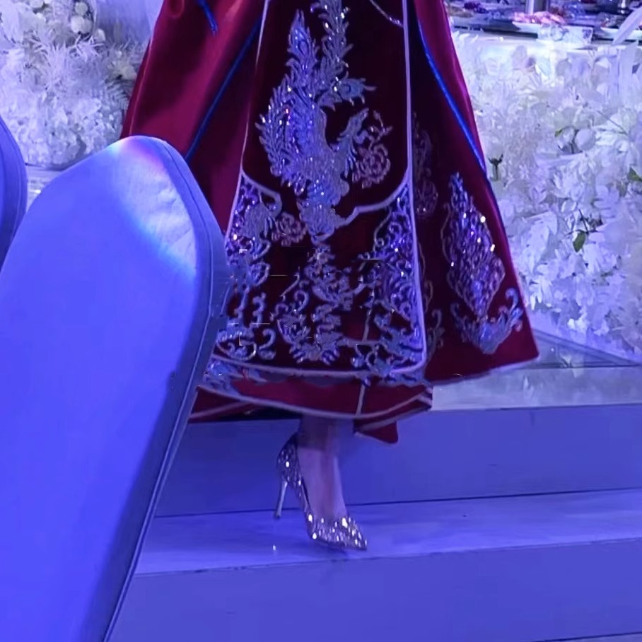 爆闪新娘鞋主婚纱秀禾两穿成人礼物高跟鞋2023尖头婚鞋水晶公主鞋