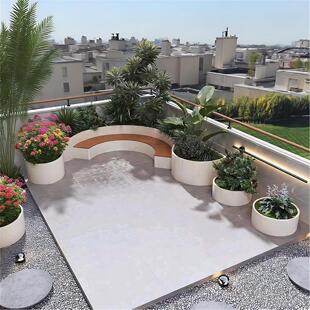 户外花箱坐凳组合露台弧形休闲庭院种植箱异形不锈钢花槽可定制