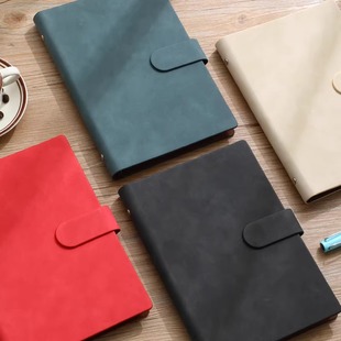 朗捷A5纯色B5搭扣活页本子可拆卸简约复古记事本日记本记录本大红色羊巴皮面礼盒商务办公可印logo笔记本子