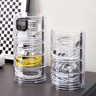 旋转数据线收纳盒桌面电源手机充电器理线器耳机插头整理放置架子