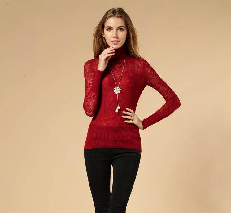 春秋2024瘦子的福音打底衫镂空女羊毛衫紧身洋气上衣高领衫 薄T恤