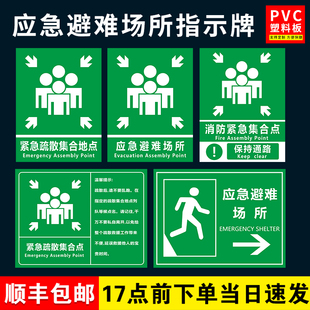 应急避难场所间指示牌紧急疏散集合点标识避险安全逃生标志提示墙贴纸消防标示标牌警急撤离警告标贴线路告示