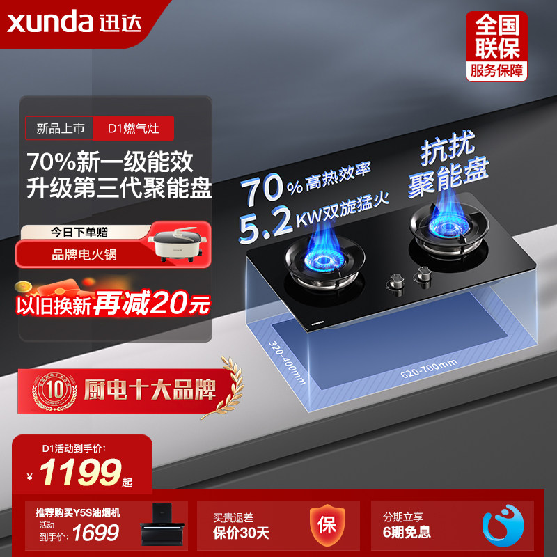 迅达灶具煤气灶家用双灶天然气70%热效率猛火燃气灶液化气灶台D1