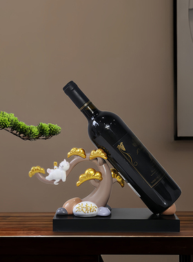 新中式放青松复古禅意红酒架摆件电视柜玄关客厅高级感家居装饰品