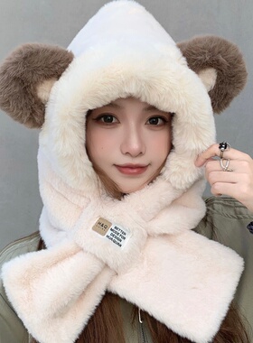 2026新款加绒加厚帽子围巾一体女