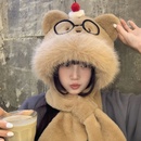 可爱蛋糕眼镜小熊毛绒帽子围巾一体女冬季 加厚保暖卡通护耳雷锋帽