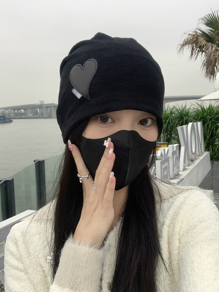 网红炸街帽子女百搭黑色月子帽春秋薄款韩版潮日系针织堆堆帽冬季