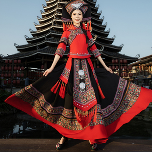 广西壮族三月三演出服少数民族苗族火把节表演服彝族舞蹈服土家族