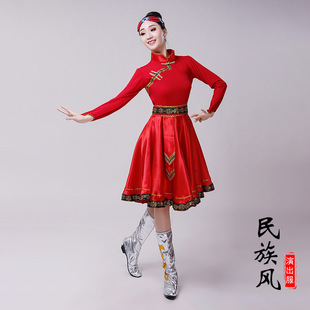 少数民族演出服饰大摆裙成人蒙族舞表演服 短款 蒙古舞蹈服女装 新款